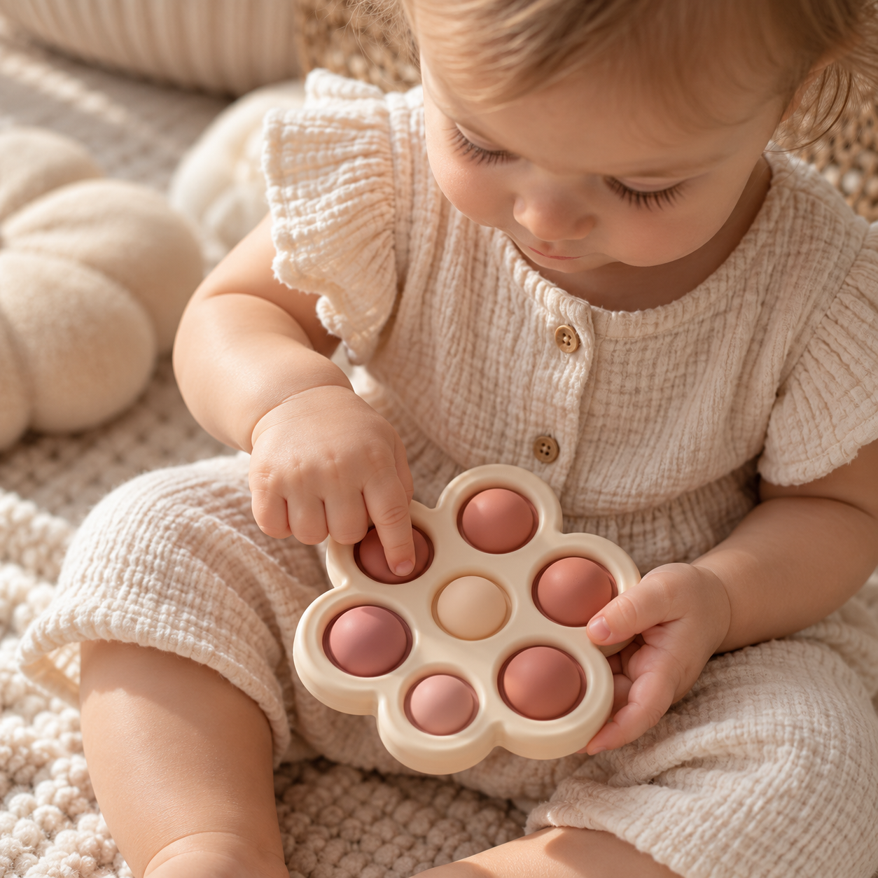 Mushie Flower Press Toy – Motorikspielzeug Blume ab 10 Monaten