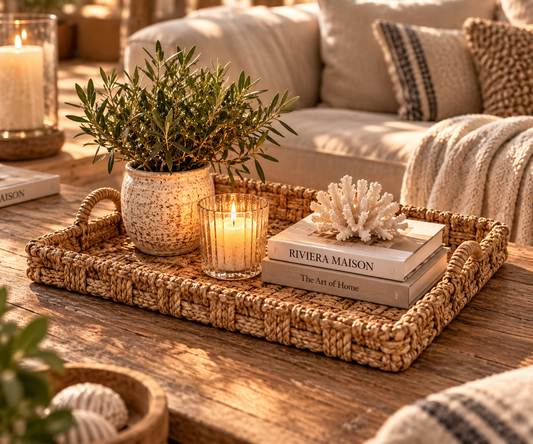 Riviera Maison, Tablett, Summer House, Rattan Look, Wasserhyazinthe, Naturmaterial, Serviertablett, Dekotablett, Küche & Tisch, Servieren & Tisch, Wohnen, Wohnaccessoires, Natur, Landhausstil