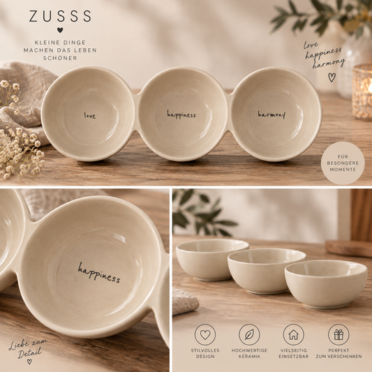 ZUSSS Keramikschale Snackschale „Love Happiness Harmony“