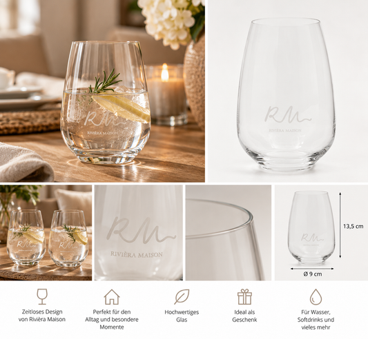 Rivièra Maison Wasserglas mit RM-Logo – 13,5 cm