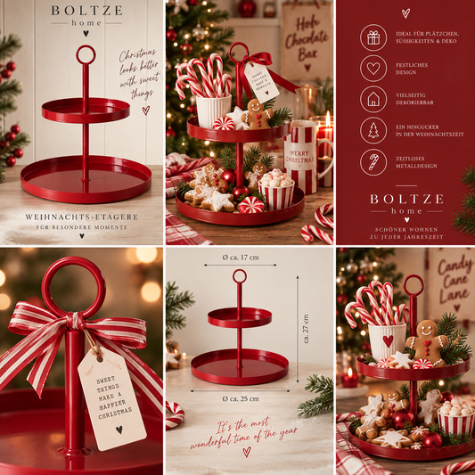 BOLTZE home Weihnachts-Etagere Rot – 2-stöckig