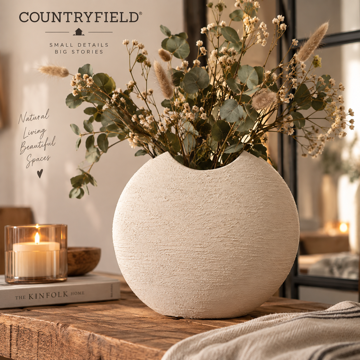 Countryfield Dekovase in Creme mit Struktur