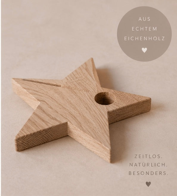 Eulenschnitt Karten- & Kerzenhalter Stern aus Eichenholz