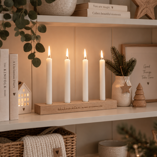 Eulenschnitt Adventskerzenbrett „Weihnachten ist, wenn wir zusammen sind.“