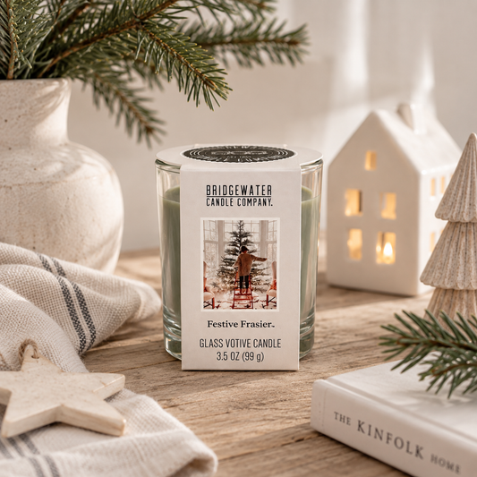 Bridgewater Candle Company – Festive Frasier Glass Votive Candle