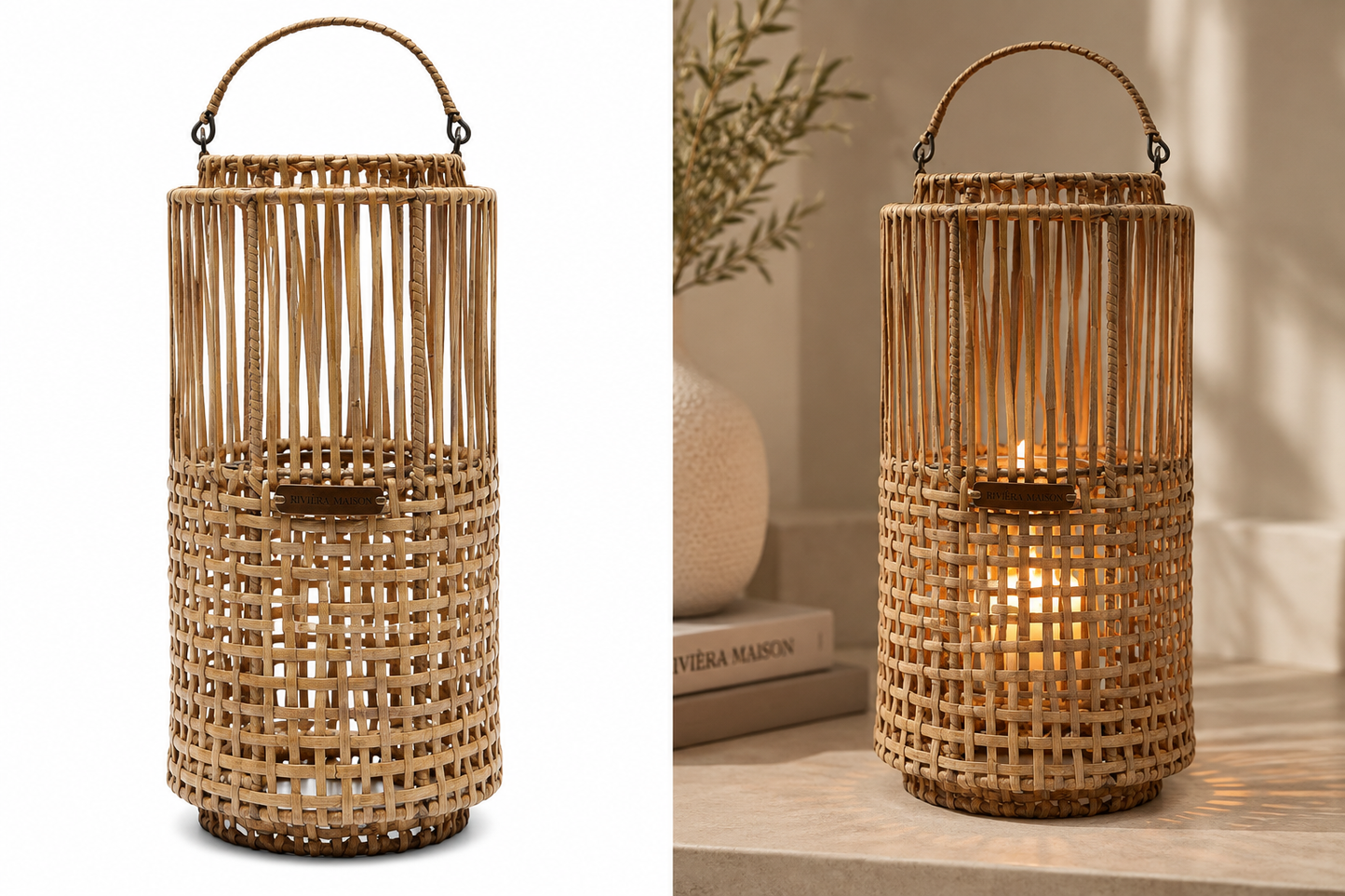 Rivièra Maison Rattan Laterne 42 cm – stilvolles Windlicht in natürlicher Optik