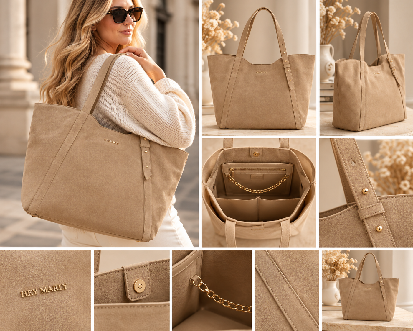 HEY MARLY Pretty Wonder Suede L – Eleganter Shopper in Sand
