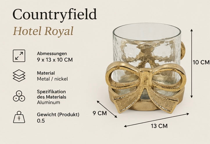 Countryfield Hotel Royal Windlicht mit goldener Schleife – 13 cm