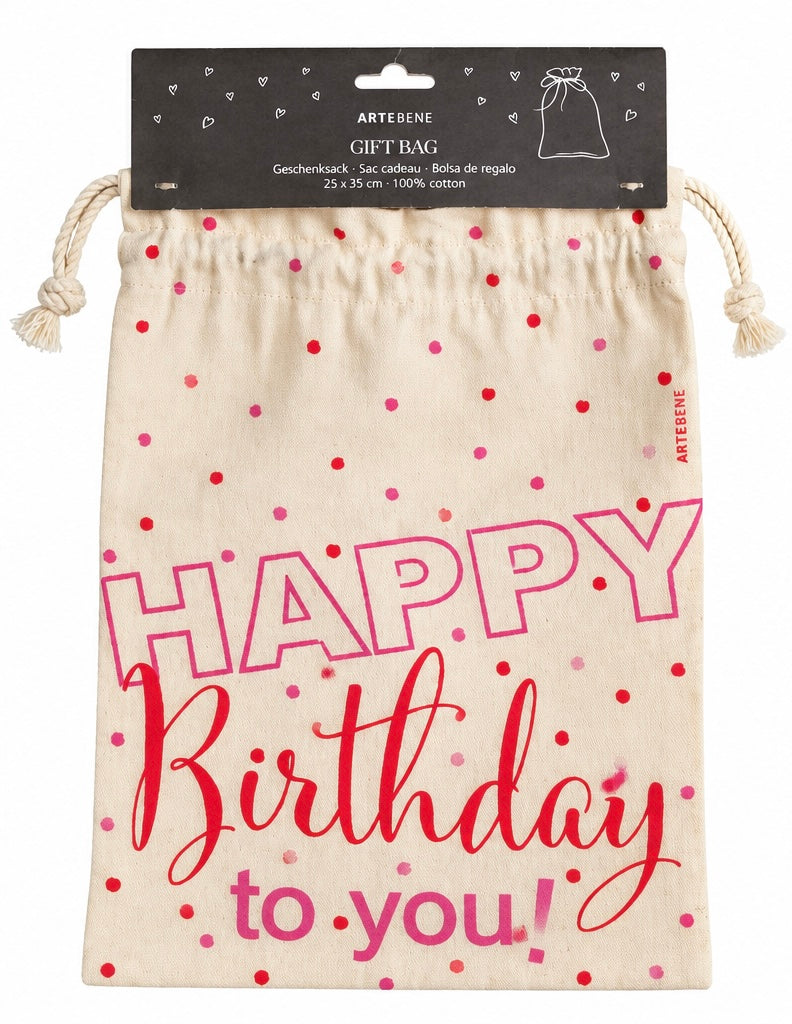 Artebene Geschenkbeutel „Happy Birthday“ aus Baumwolle 25 × 35 cm