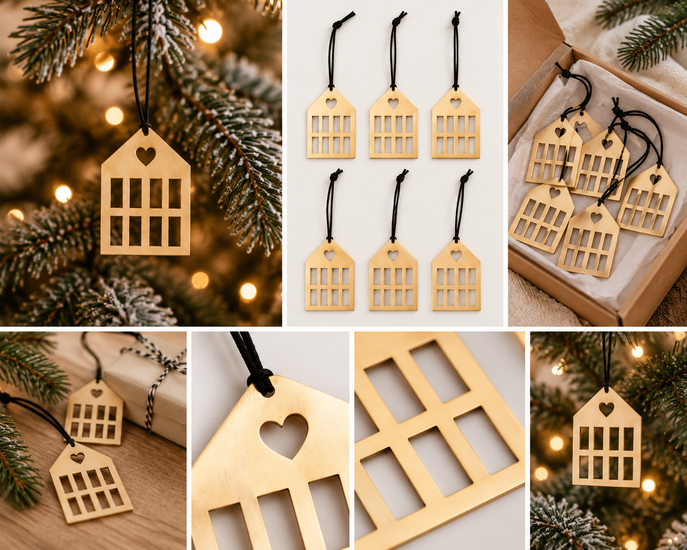 Eulenschnitt Anhänger Haus – 6er-Set in Gold