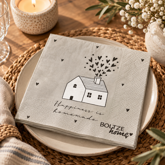 Boltze Home Servietten „Happiness is homemade“ – Hellgrau