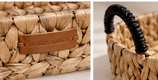 Riviera Maison Rattan-Tablett mit schwarzen Griffen – 2 Größen