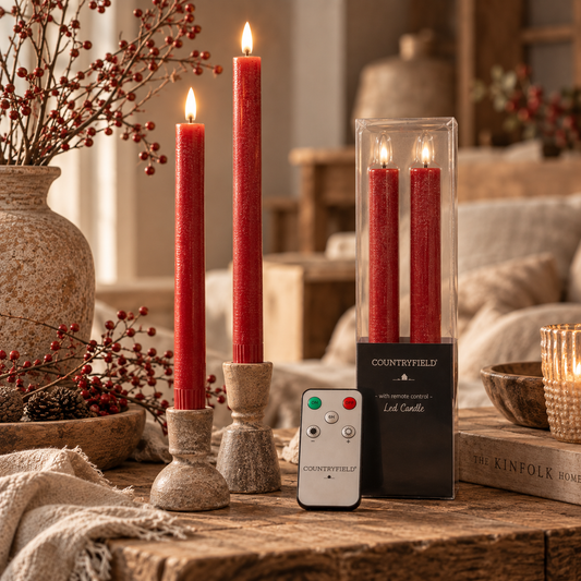 Countryfield LED-Stabkerzen – stilvolles Licht in Rot & Gold