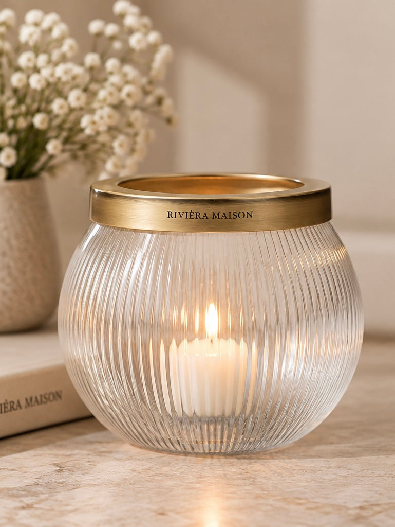 Rivièra Maison Votive S – Glas Windlicht mit goldfarbenem Rand