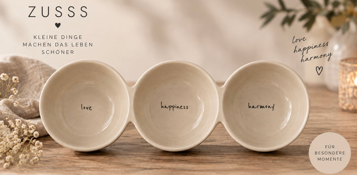 ZUSSS Keramikschale Snackschale „Love Happiness Harmony“