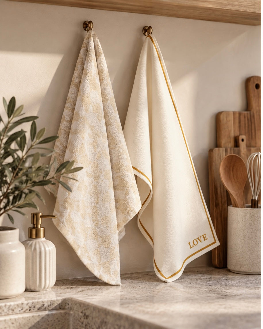 Zusss Küchenset LOVE Weiß/Gold – 2er Set
