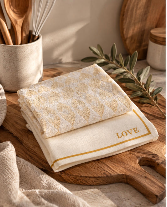 Zusss Küchenset LOVE Weiß/Gold – 2er Set
