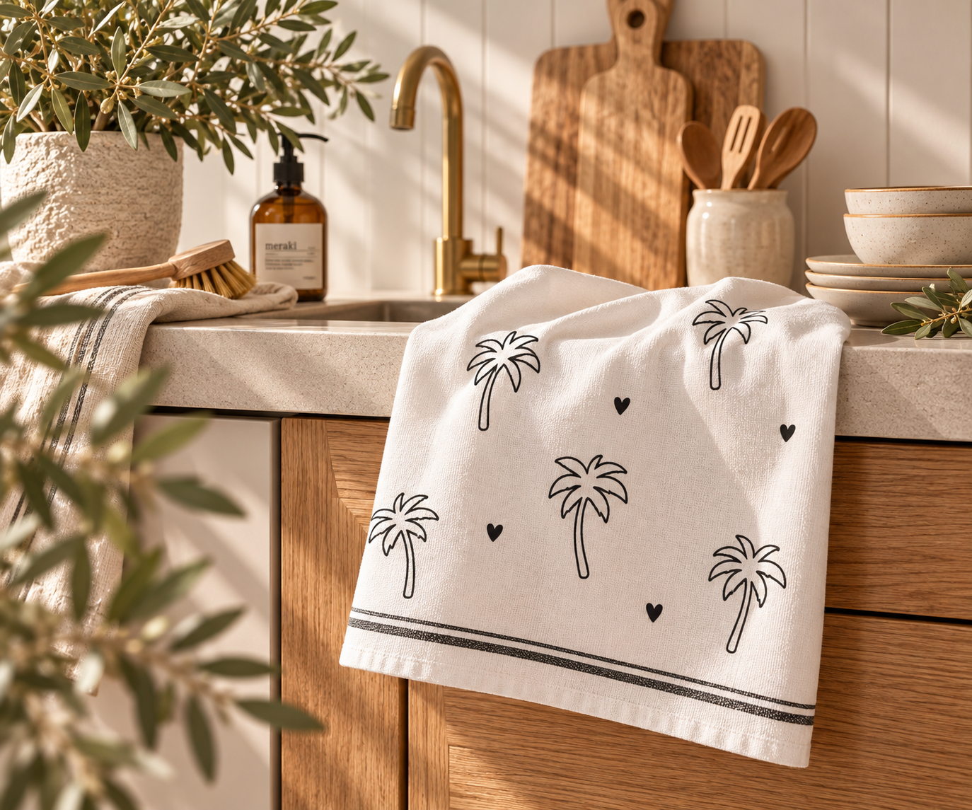 Bastion Collections Geschirrtuch Palmen 50 × 70 cm