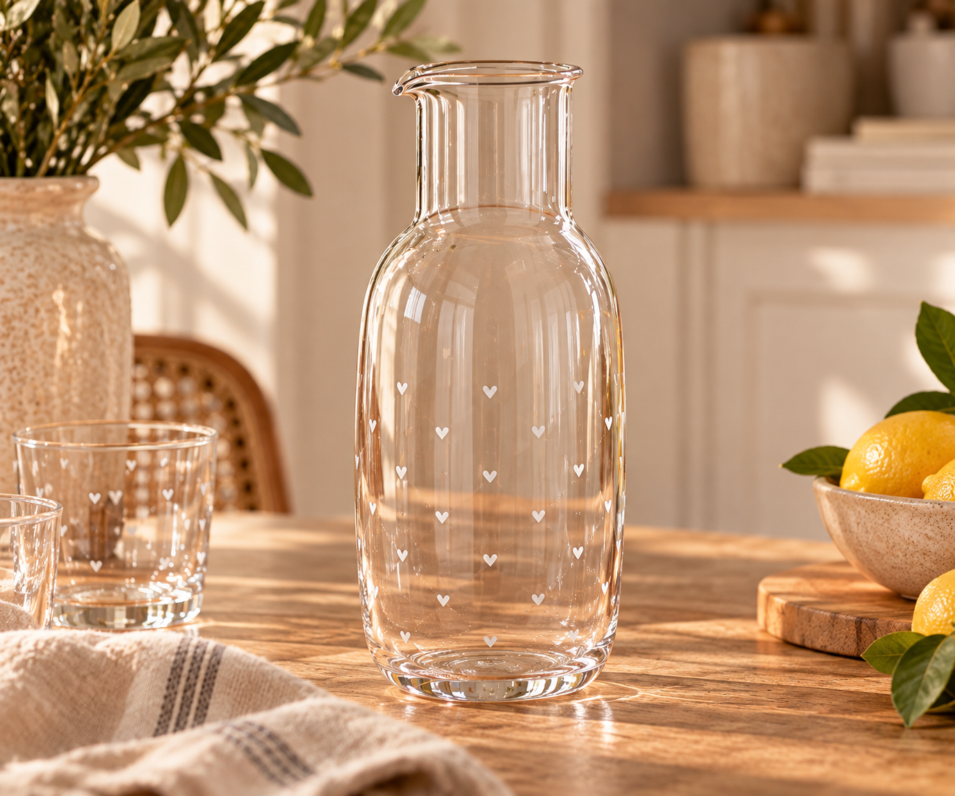 Riviera Maison Lovely Hearts Jug – Glaskaraffe mit Herzen