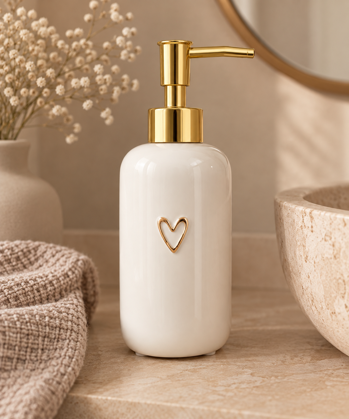 Zusss Seifenspender mit Herz – Creme/Gold