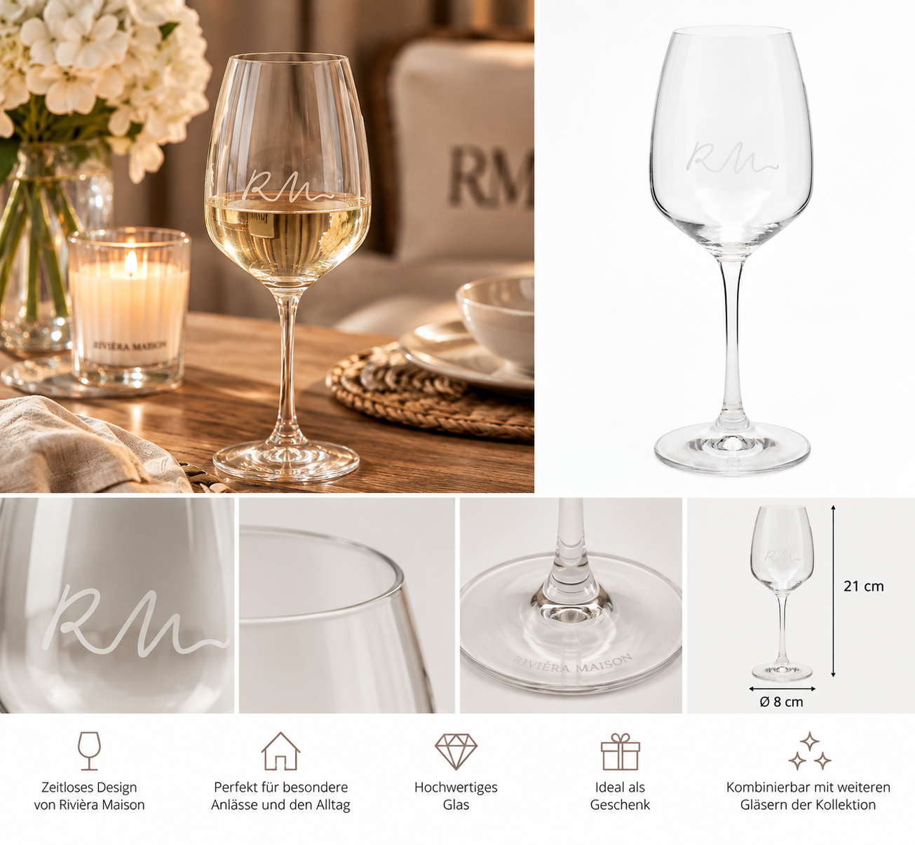 Rivièra Maison Weinglas mit RM-Logo – 21 cm