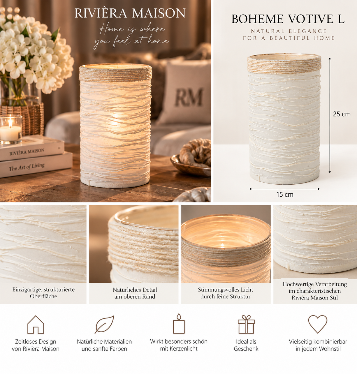 Rivièra Maison Boheme Votive L – Windlicht 25 cm