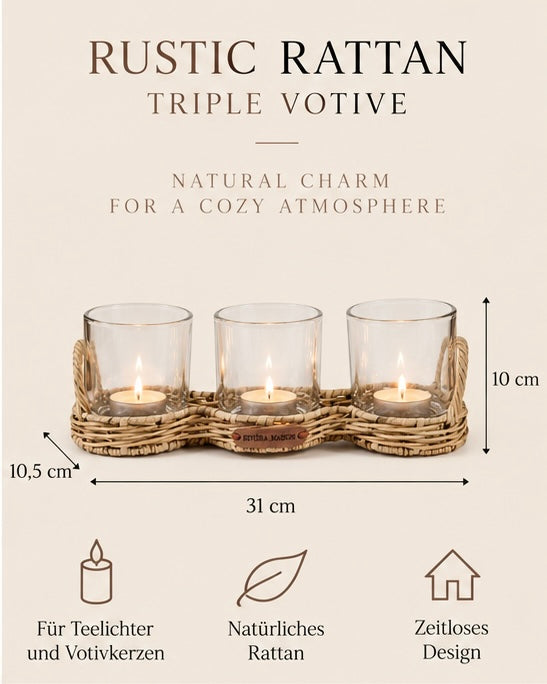 Rivièra Maison Rustic Rattan Triple Votive – 3-fach Windlicht