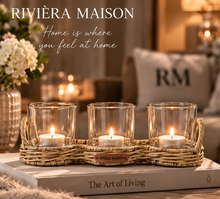 Rivièra Maison Rustic Rattan Triple Votive – 3-fach Windlicht