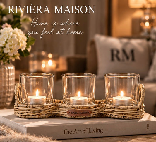 Rivièra Maison Rustic Rattan Triple Votive – 3-fach Windlicht