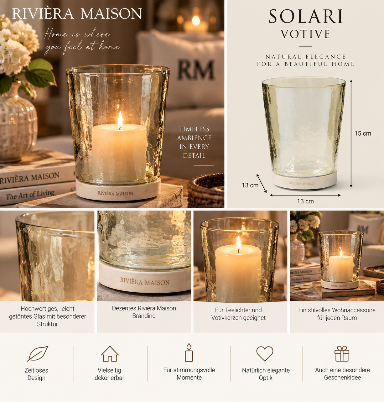 Rivièra Maison Solari Votive – elegantes Windlicht aus Glas