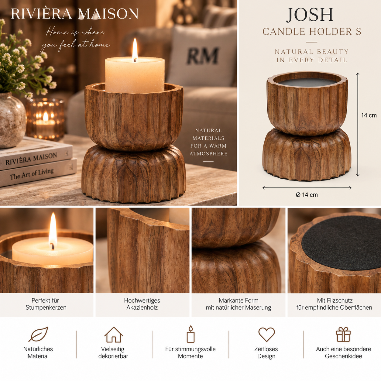 Rivièra Maison Josh Candle Holder S – Kerzenhalter aus Akazienholz