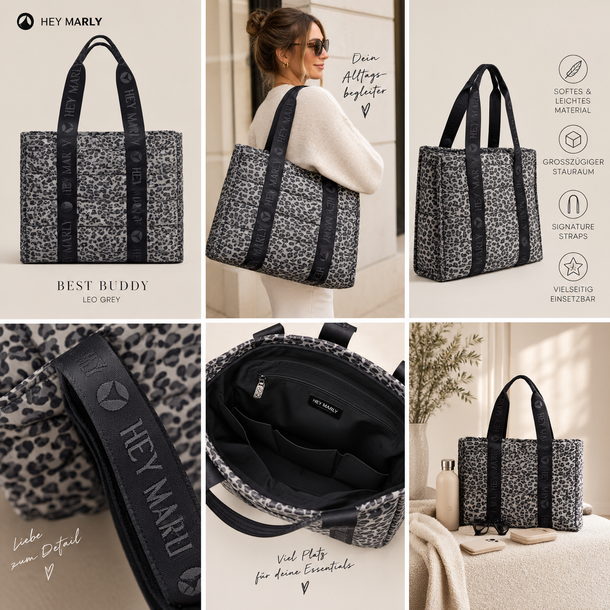 HEY MARLY Best Buddy Leo Grey – Shopper im Leo-Look