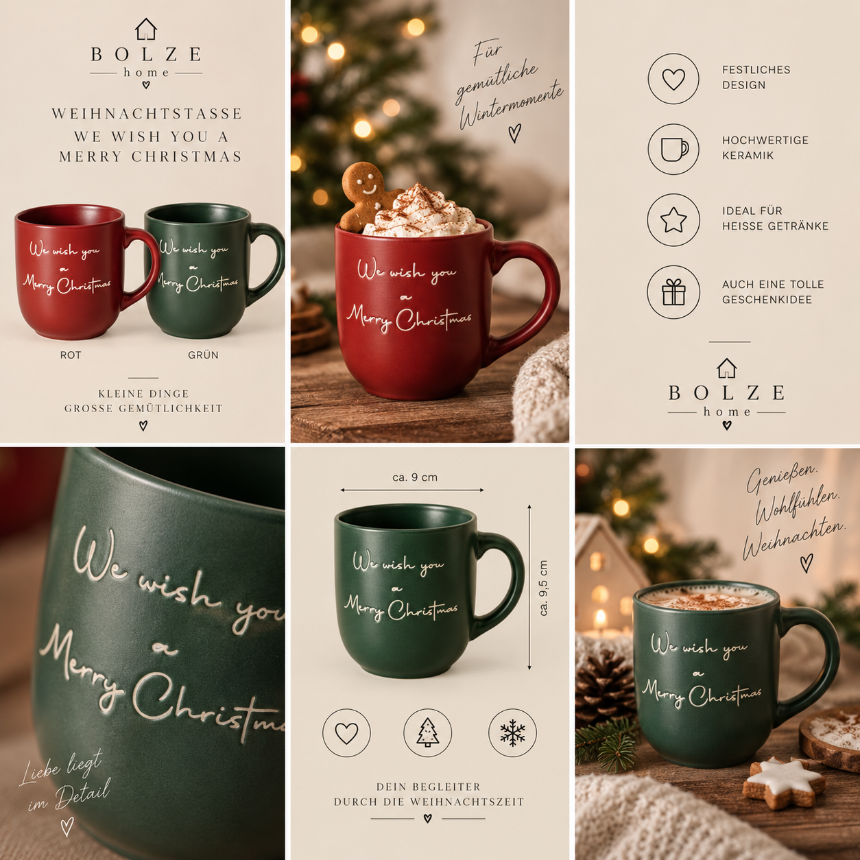 BOLZE home Weihnachtstasse „We wish you a Merry Christmas“