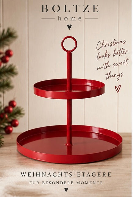 BOLTZE home Weihnachts-Etagere Rot – 2-stöckig