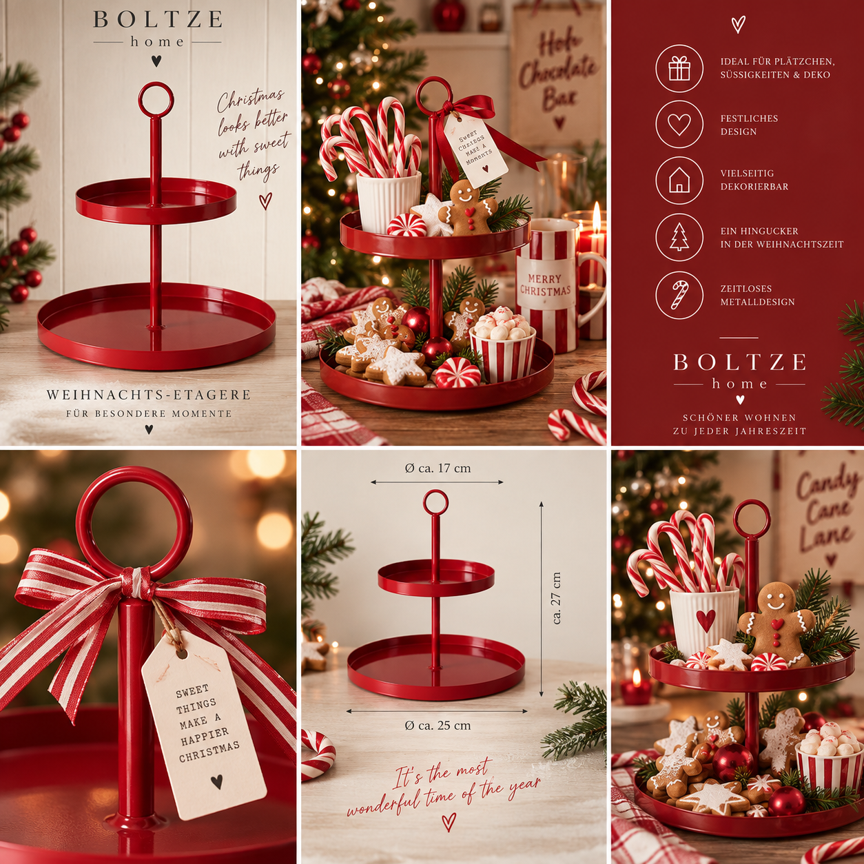 BOLTZE home Weihnachts-Etagere Rot – 2-stöckig