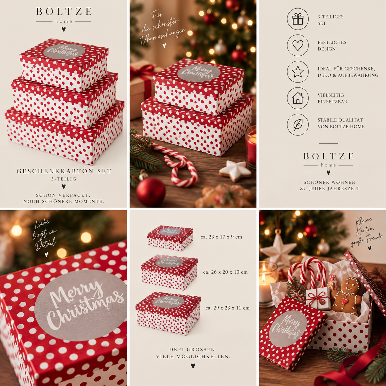 BOLTZE home Geschenkkarton-Set „Merry Christmas“ – 3-teilig