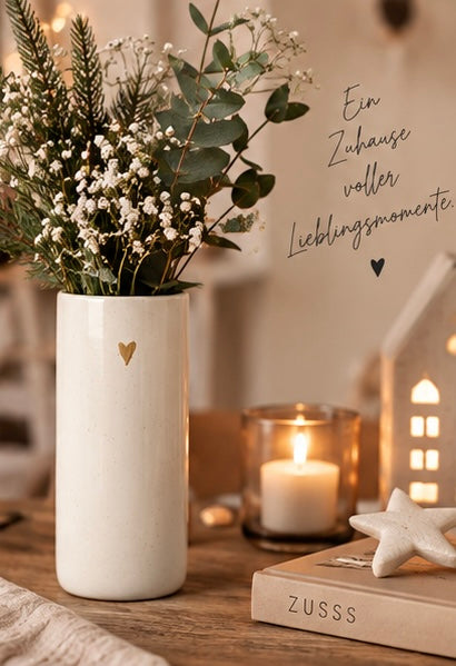 ZUSSS Keramikvase mit goldfarbenem Herz