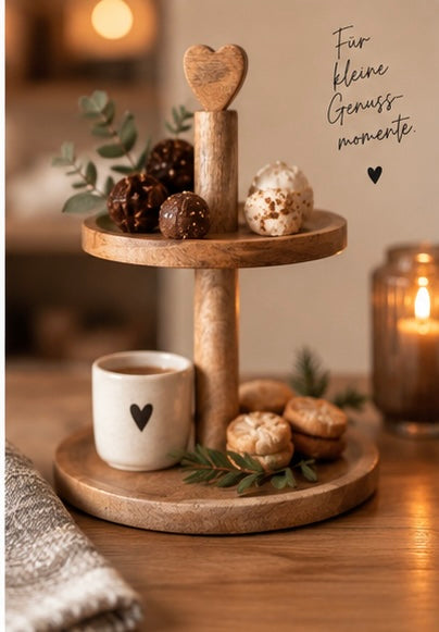 ZUSSS Holz-Etagere mit Herz – 2-stöckig in Geschenkverpackung
