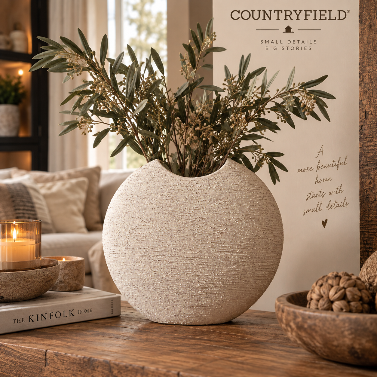 Countryfield Dekovase in Creme mit Struktur