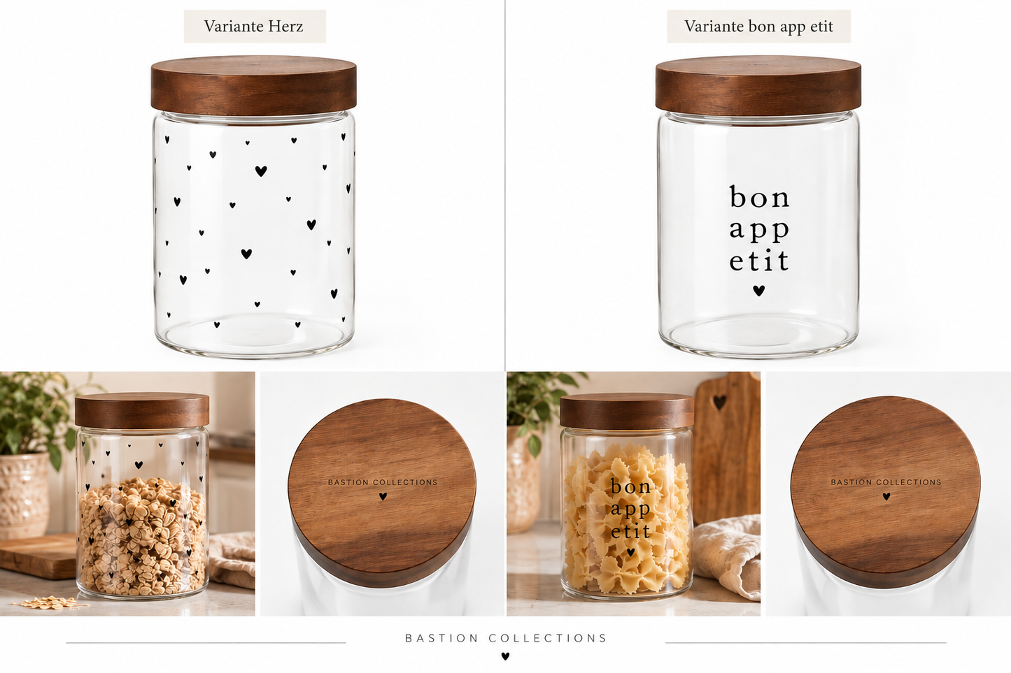 Bastion Collections Vorratsglas mit Holzdeckel – 2 Designs