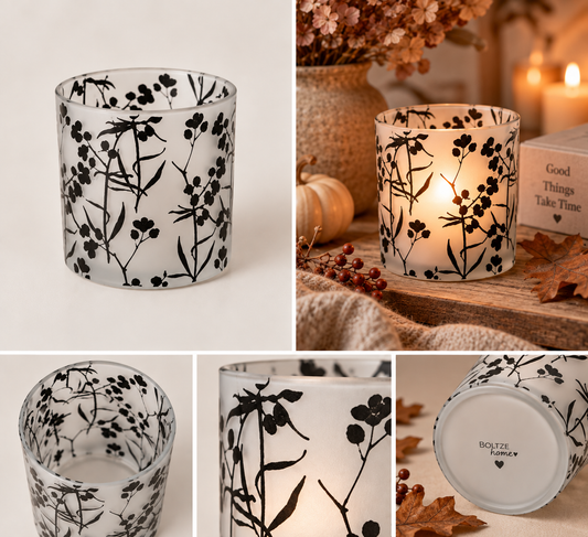 Boltze Home Windlicht mit floralem Design – Schwarz/Weiß
