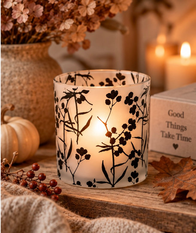 Boltze Home Windlicht mit floralem Design – Schwarz/Weiß