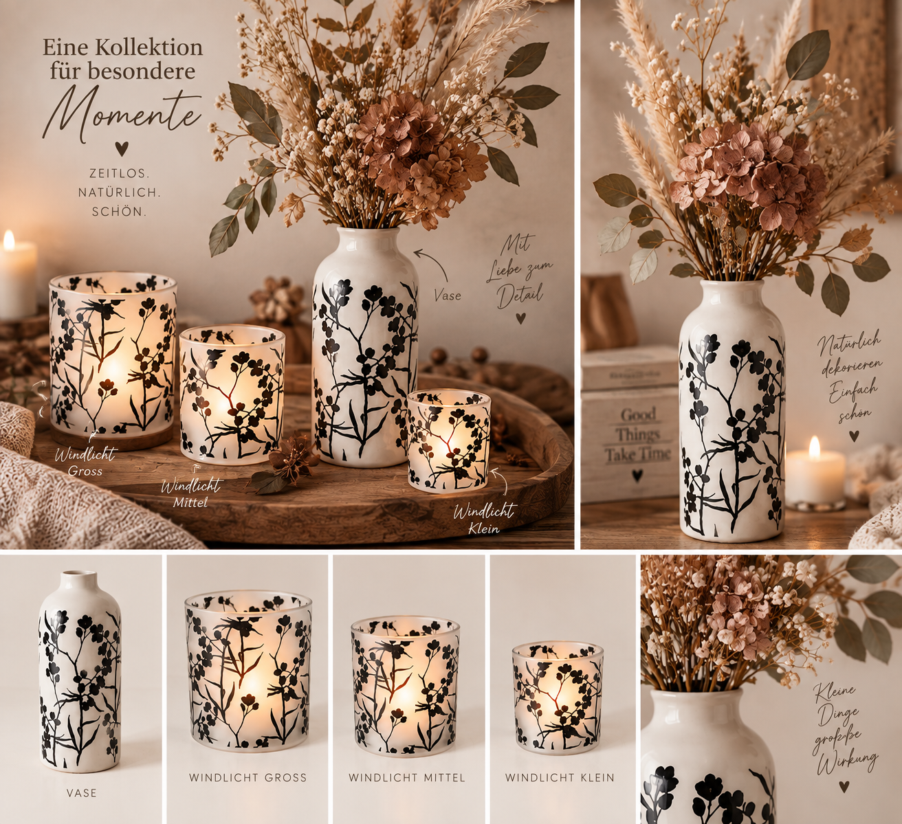 BOLTZE Home Vase Botanical – Creme/Schwarz