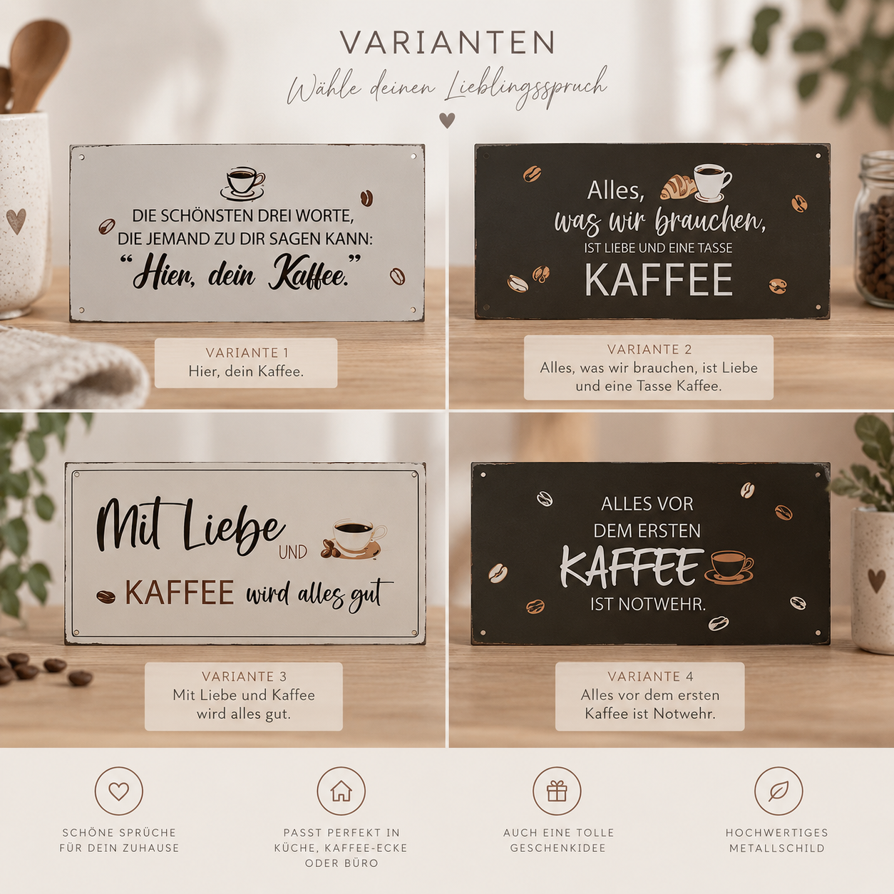 ☕ Metallschild „Kaffee“ – verschiedene Sprüche von Boltze Home