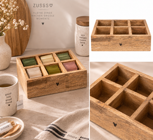 Zusss Teekiste aus Holz mit 6 Fächern
