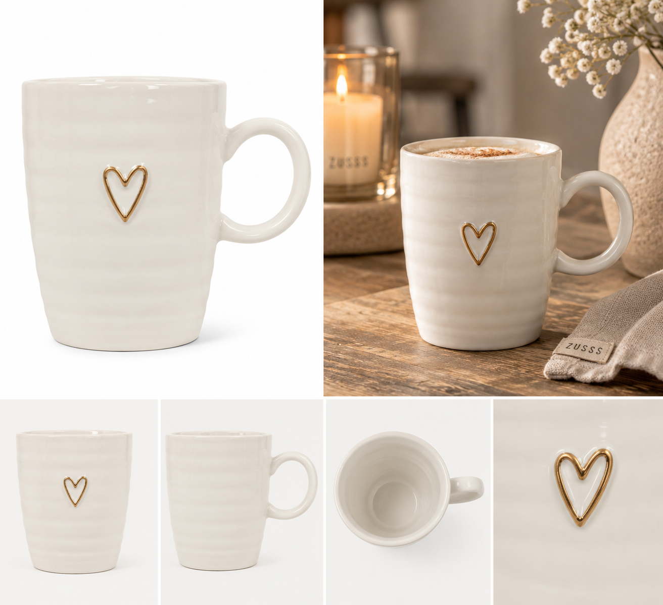 Zusss Tasse mit Herz – Weiß/Gold