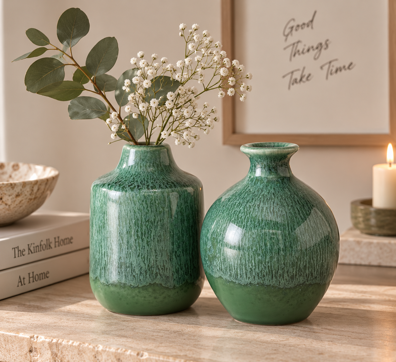 Boltze Home Vasen-Set – Grün | handgefertigt | 2-teilig