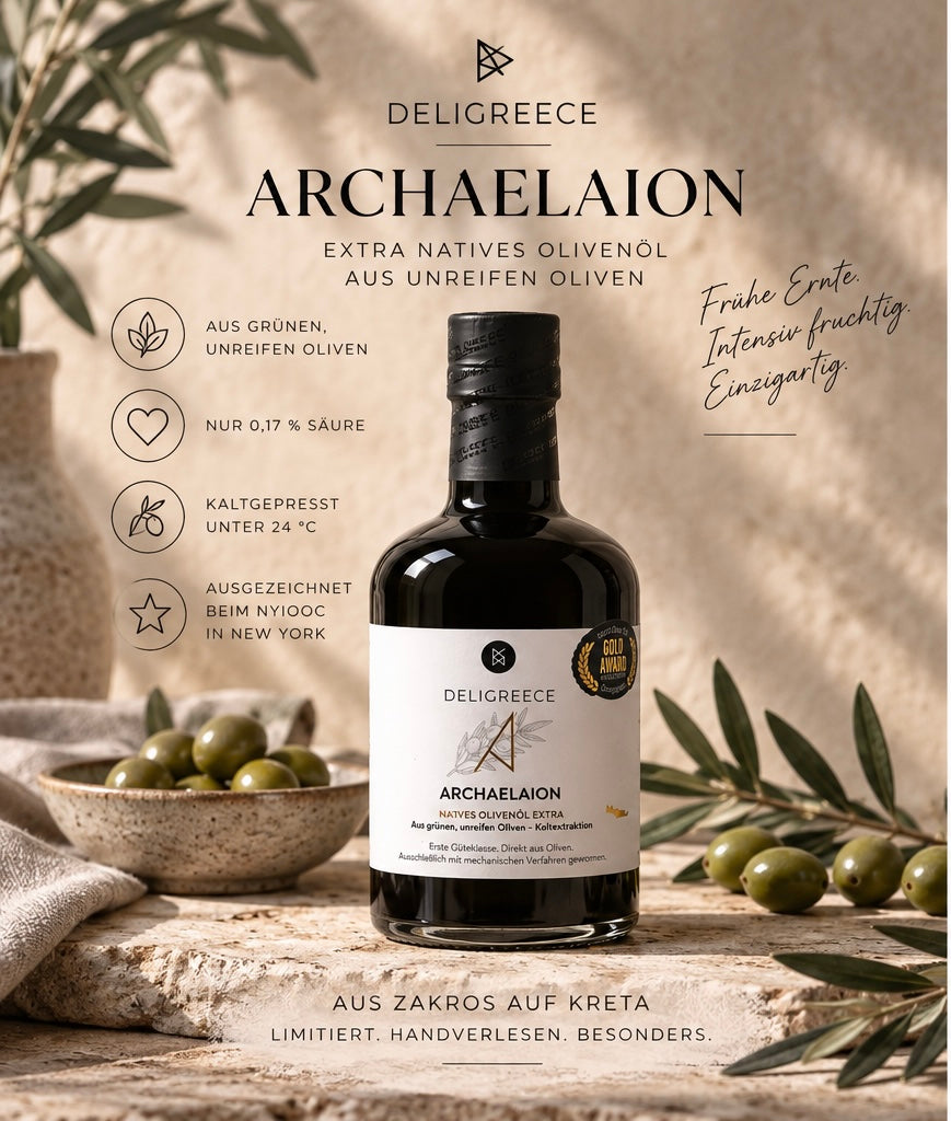 Archaelaion – Extra natives Olivenöl aus unreifen Oliven | Deligreece