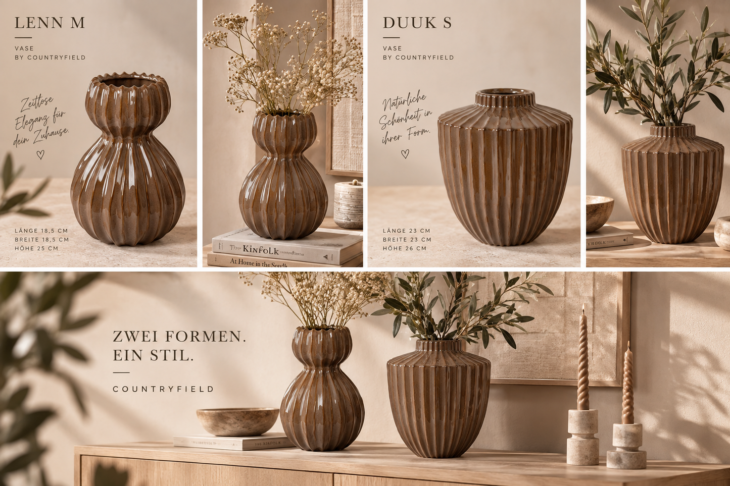 Countryfield Vase Lenn M – Braun, 18,5 × 18,5 × 25 cm