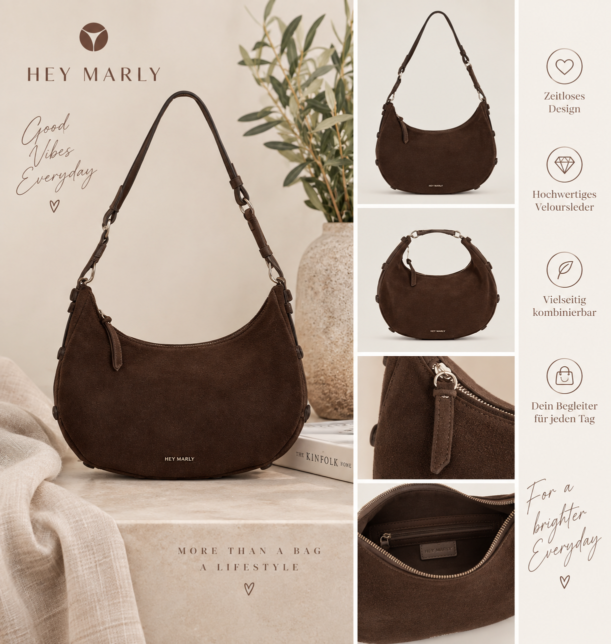 HEY MARLY Lifetime Sister Suede M – Mocca